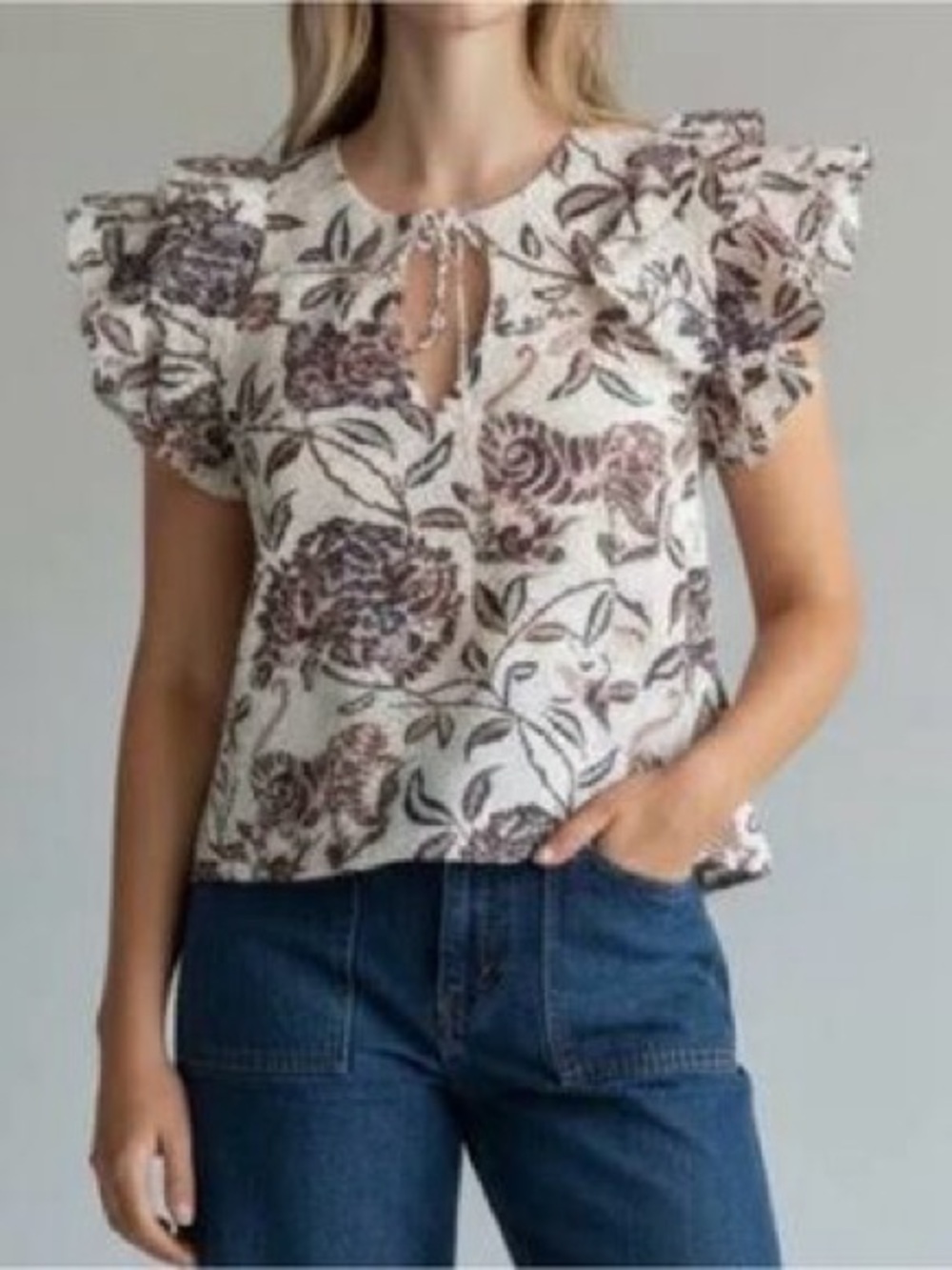 House of Harlow 1964 Flutter Sleeve Peasant Top